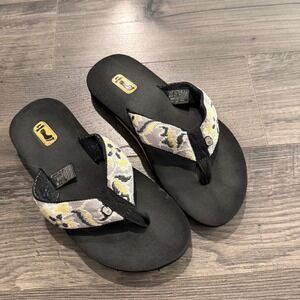 Teva Mush Flip Flops Womens 6 Black Yellow Grey Woven Strap Sandals 6119